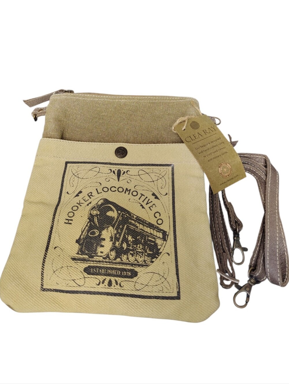 NWT Clea Ray Canvas Crossbody Hooket Locomotive Advertising Military Canvas Bag